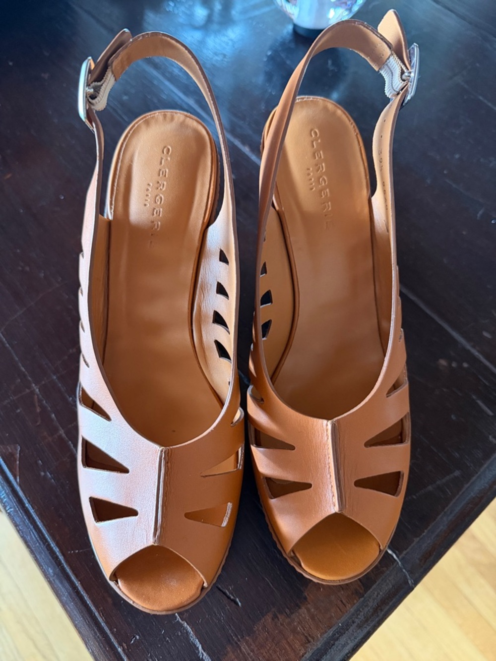 Robert Clergerie Cognac Leather Cutout Slingback Sandals